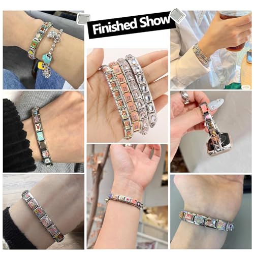 ITingstere Italian Charms Bracelet Sets with 1Pcs Gold Starter Brascelet,10Pcs Charms and Opening Tools,9mm Italian Modular Charm Bracelet Link Handmade DIY Module Jewelry Gifts