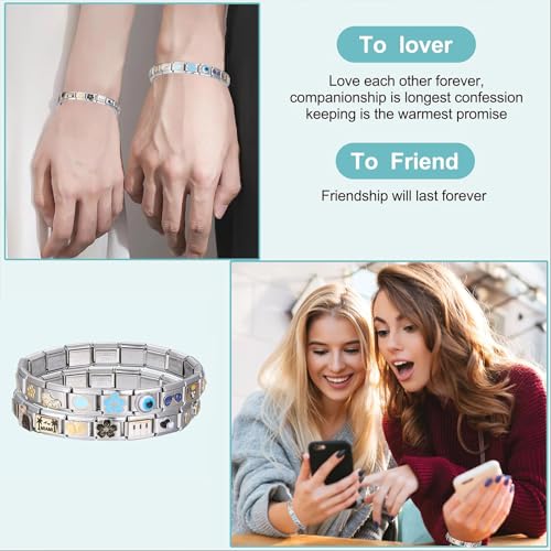 ITingstere Italian Charms Bracelet Sets with 1Pcs Gold Starter Brascelet,10Pcs Charms and Opening Tools,9mm Italian Modular Charm Bracelet Link Handmade DIY Module Jewelry Gifts