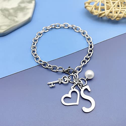 Initial S Letter Bracelets for Teen Girls Women Anniversary Birthday Gift for Mother Daughter Wife Letter A to Z Chain Bracelets Stainless Steel Chain Bracelets Gift for Daughter Granddaughter