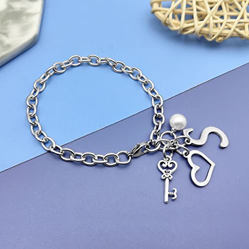 Initial S Letter Bracelets for Teen Girls Women Anniversary Birthday Gift for Mother Daughter Wife Letter A to Z Chain Bracelets Stainless Steel Chain Bracelets Gift for Daughter Granddaughter