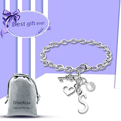 Initial S Letter Bracelets for Teen Girls Women Anniversary Birthday Gift for Mother Daughter Wife Letter A to Z Chain Bracelets Stainless Steel Chain Bracelets Gift for Daughter Granddaughter