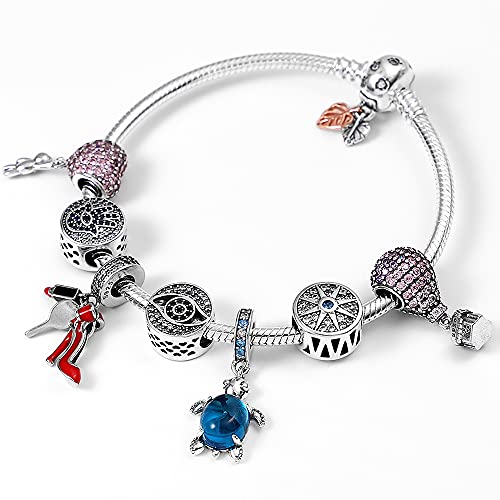 KUNSIR 925 Sterling Silver Snake Chain Bracelet with Lucky Leaf Charm Bracelets for Women Teen