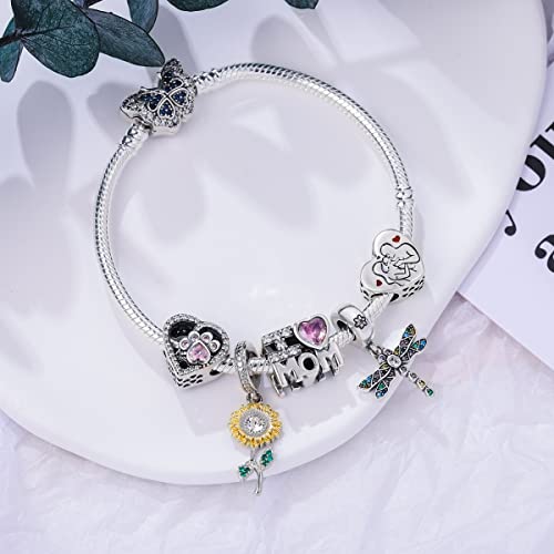 MULA 925 Sterling Silver Snake Chain Charm Bracelet Butterfly Best Friend Heart with 5A Cubic Zirconia Gift for Women