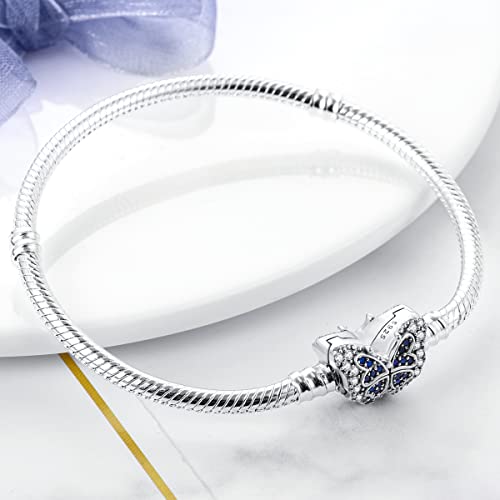 MULA 925 Sterling Silver Snake Chain Charm Bracelet Butterfly Best Friend Heart with 5A Cubic Zirconia Gift for Women