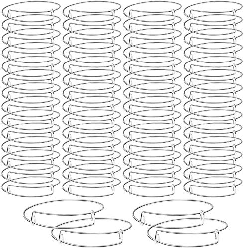UPINS 60Pcs Expandable Blank Bangle Bracelets Adjustable Wire Bracelets for DIY Jewelry Making, Silver