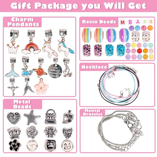 WJZDY Charm Bracelet Making Kit Jewelry Making Kit Toys Crafts for Girls Art Supplies Beads for DIY Bracelets Friendship Bracelet Kit with Pink Jewelry Box Great Birthday Gift Idea for Girls