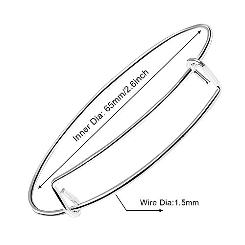UPINS 60Pcs Expandable Blank Bangle Bracelets Adjustable Wire Bracelets for DIY Jewelry Making, Silver