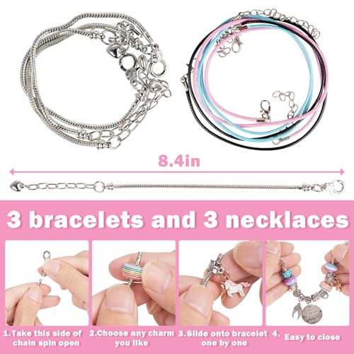 WJZDY Charm Bracelet Making Kit Jewelry Making Kit Toys Crafts for Girls Art Supplies Beads for DIY Bracelets Friendship Bracelet Kit with Pink Jewelry Box Great Birthday Gift Idea for Girls