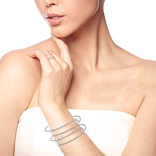 UPINS 60Pcs Expandable Blank Bangle Bracelets Adjustable Wire Bracelets for DIY Jewelry Making, Silver