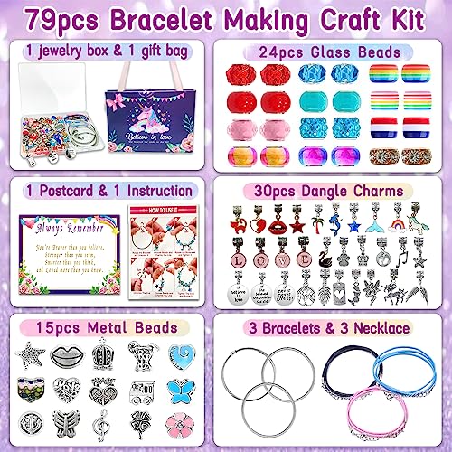 klmars Charm Bracelet Making Kit,Jewelry Making Supplies Beads,Unicorn/Mermaid Crafts Gifts Set for Girls Teens Age 5-12