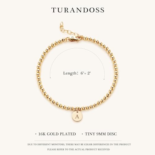 Turandoss Initial Bracelet for Women - 14K Gold Plated Initial L Alphabet Charm Bracelet for Women Trendy, Gold Letter L Monogram Bracelet for Women Jewelry