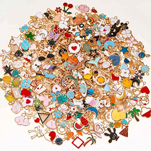 400Pcs Charms for Jewelry Making, Assorted Enamel Bracelet Bangle Charms, Mixed Bulk Metal Necklace Earring Charm for Jewelry Making