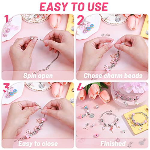 Flasoo DIY Charm Bracelet Making Kit, Jewelry Kit for Teen Girls with Unicorn Mermaid Pink Stuff Craft Gifts for Birthday, Christmas, New Year