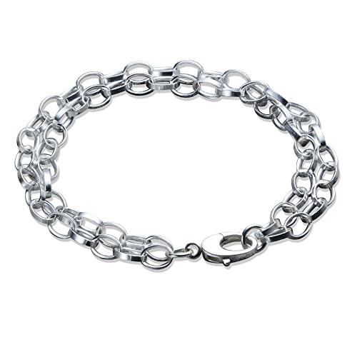 Layered Chain Charm Bracelet in Sterling Silver 8.0 inches (8.0 inches)