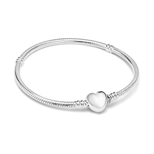 Parmuz Charm Bracelet 925 Sterling Silver Heart Clasp Snake Chain Bracelet Jewelry Fit Charm Birthday Gift for Women