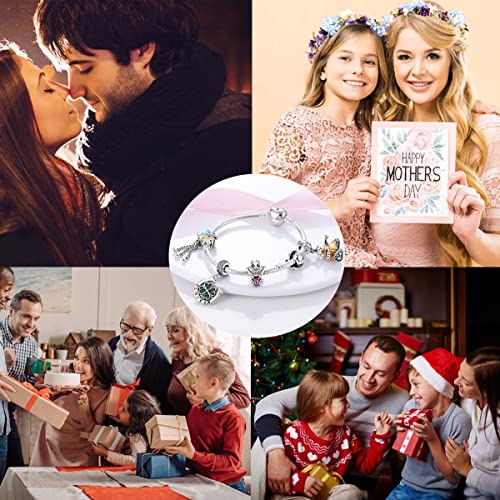 Parmuz Charm Bracelet 925 Sterling Silver Heart Clasp Snake Chain Bracelet Jewelry Fit Charm Birthday Gift for Women