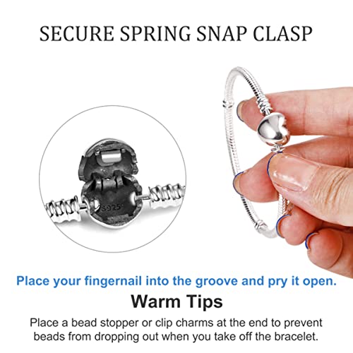 Parmuz Charm Bracelet 925 Sterling Silver Heart Clasp Snake Chain Bracelet Jewelry Fit Charm Birthday Gift for Women