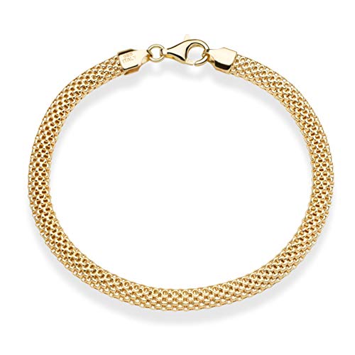 Miabella 18K Gold Over Sterling Silver Italian 5mm Mesh Link Chain Bracelet for Women, 925 Made in Italy (Length 8 Inches)