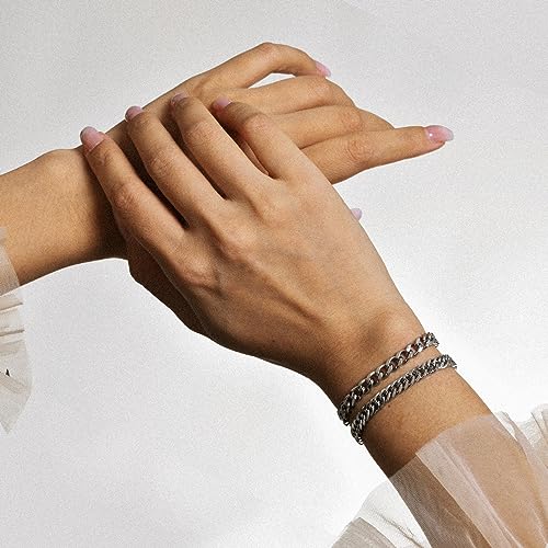 VNOX Silver Link Chain Bracelet for Men - Sturdy Stainless Steel Silver 7mm Width Cuban Link Chain Mens Bracelet Gifts for Men Dad Husband Boyfriend