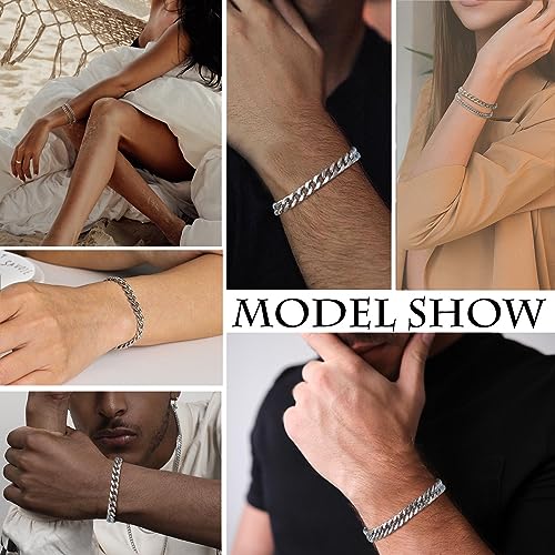 VNOX Silver Link Chain Bracelet for Men - Sturdy Stainless Steel Silver 7mm Width Cuban Link Chain Mens Bracelet Gifts for Men Dad Husband Boyfriend