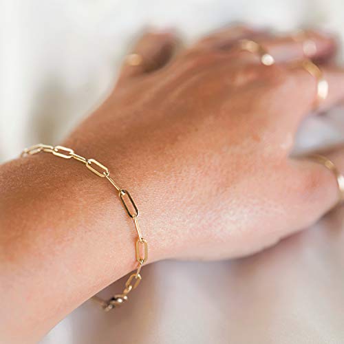 MEVECCO Bracelet for Women Gold Paperclip Chain Oval Link 14K Gold Plated Dainty Simple Jewelry Cute for Girls