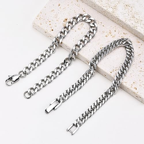 VNOX Silver Link Chain Bracelet for Men - Sturdy Stainless Steel Silver 7mm Width Cuban Link Chain Mens Bracelet Gifts for Men Dad Husband Boyfriend