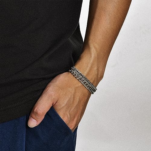 VNOX Silver Link Chain Bracelet for Men - Sturdy Stainless Steel Silver 7mm Width Cuban Link Chain Mens Bracelet Gifts for Men Dad Husband Boyfriend
