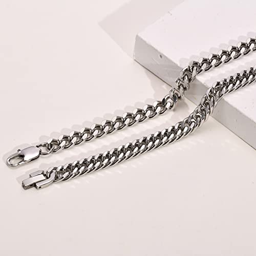 VNOX Silver Link Chain Bracelet for Men - Sturdy Stainless Steel Silver 7mm Width Cuban Link Chain Mens Bracelet Gifts for Men Dad Husband Boyfriend