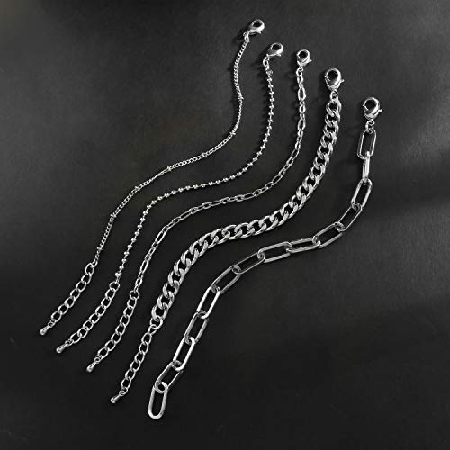 Silver Link Bracelet for Women Girls Silver Plated Dainty Link Beads Bracelets Adjustable Layered Metal Link Bracelet Set Handmade Fashion Jewelry