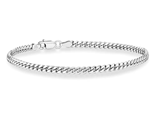 Miabella Italian 925 Sterling Silver Thick 3.5mm, 5mm, 7mm Curb Cuban Link Chain Bracelet, Solid Heavy Sterling Silver Bracelet for Men Made in Italy (8, 3.5mm)