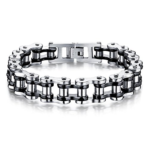 Feraco Mens Bikers Bracelet Stainless Steel Motorcycle Bike Chain Bracelets 8.4 Inch, Black&Silver