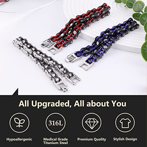 Feraco Mens Bikers Bracelet Stainless Steel Motorcycle Bike Chain Bracelets 8.4 Inch, Black&Silver