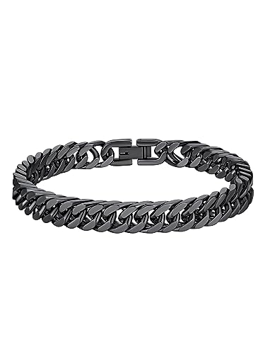 Richsteel Black Link Chain Bracelet For Men 8mm Wide 7.4 Inch Minimalist Jewelry