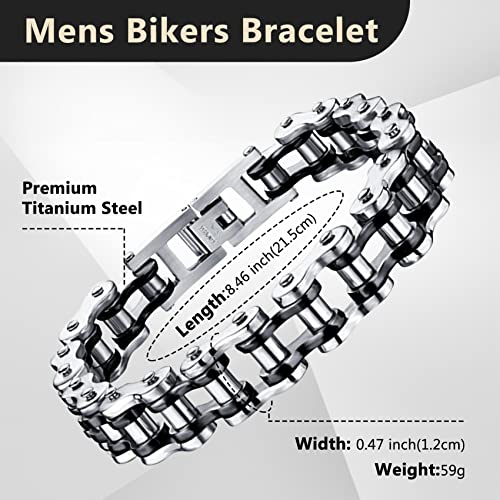 Feraco Mens Bikers Bracelet Stainless Steel Motorcycle Bike Chain Bracelets 8.4 Inch, Black&Silver