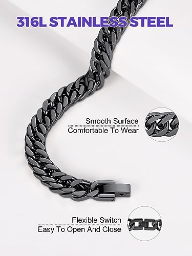 Richsteel Black Link Chain Bracelet For Men 8mm Wide 7.4 Inch Minimalist Jewelry
