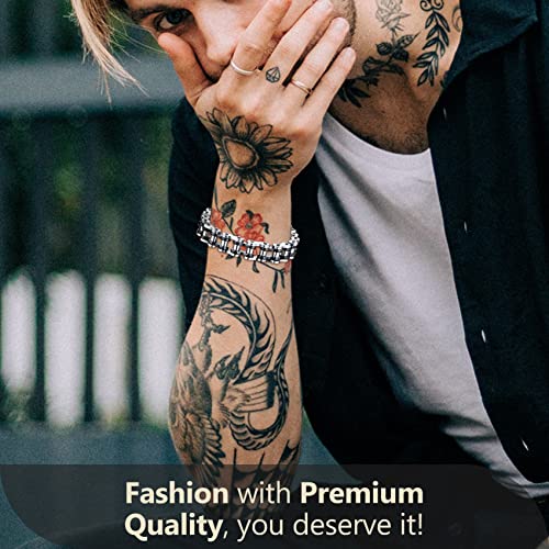 Feraco Mens Bikers Bracelet Stainless Steel Motorcycle Bike Chain Bracelets 8.4 Inch, Black&Silver