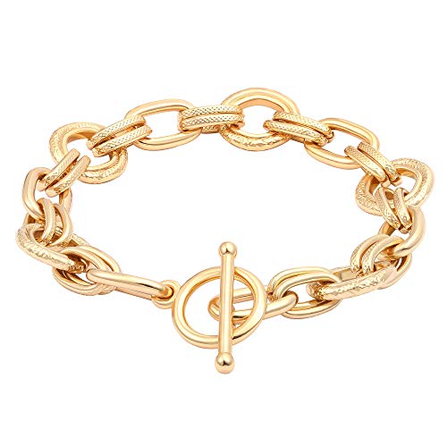 SOFYBJA 18k Gold Plated Chunky Wide Cuban Curb Oval Rolo Link Chain Bracelets for Women Rope Bracelets Handmade Jewelry for Women