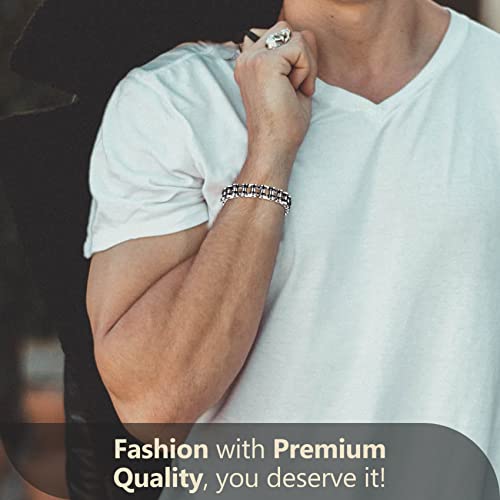 Feraco Mens Bikers Bracelet Stainless Steel Motorcycle Bike Chain Bracelets 8.4 Inch, Black&Silver