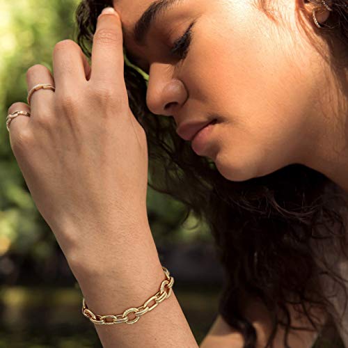 SOFYBJA 18k Gold Plated Chunky Wide Cuban Curb Oval Rolo Link Chain Bracelets for Women Rope Bracelets Handmade Jewelry for Women