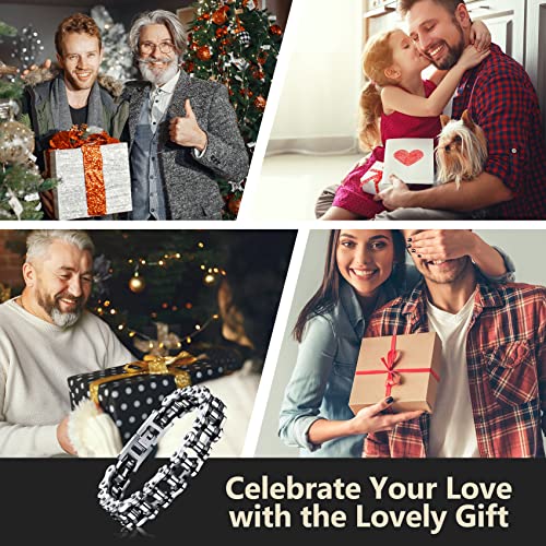 Feraco Mens Bikers Bracelet Stainless Steel Motorcycle Bike Chain Bracelets 8.4 Inch, Black&Silver