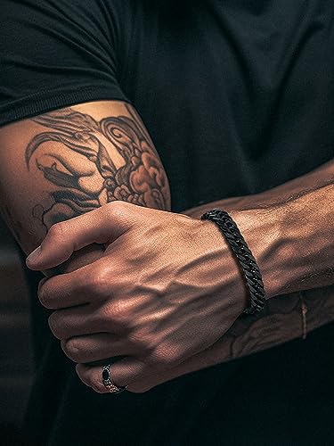 Richsteel Black Link Chain Bracelet For Men 8mm Wide 7.4 Inch Minimalist Jewelry
