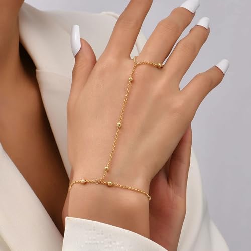 YANCHUN Ring Bracelet Hand Chain Gold Stack Ring Bracelet Adjustable Hand Chain Gold Finger Ring Bracelets Boho Jewelry Trendy