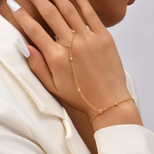 YANCHUN Ring Bracelet Hand Chain Gold Stack Ring Bracelet Adjustable Hand Chain Gold Finger Ring Bracelets Boho Jewelry Trendy