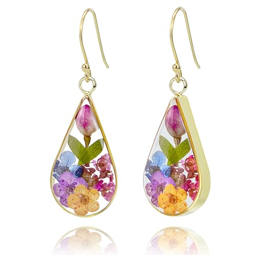 Handmade 925 Sterling Silver Pressed Flower Teardrop Earrings