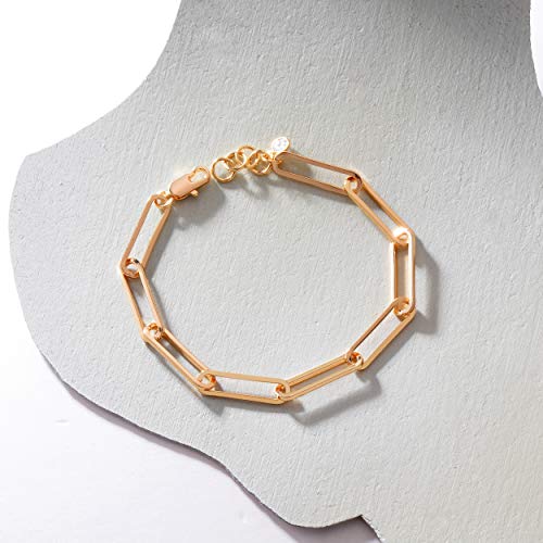 MEVECCO Dainty Oval Paper Clip Link Chain Bracelet Gold Chunky Radial Rolo Paperclip Link Bracelet 18K Gold Plated Delicate Wide Women Personalized Gift
