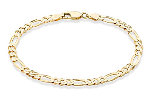 Miabella Solid 18K Gold Over Sterling Silver Italian 5mm Diamond-Cut Figaro Chain Bracelet for Women Men, 925 Made in Italy (Length 7 Inches (Small))