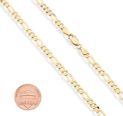 Miabella Solid 18K Gold Over Sterling Silver Italian 5mm Diamond-Cut Figaro Chain Bracelet for Women Men, 925 Made in Italy (Length 7 Inches (Small))