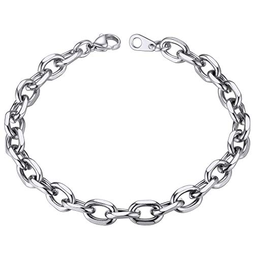 Stainless Steel Chain Link Bracelet 7mm Rolo Cable Bracelet for Men Women Jewelry, 8.3 inch