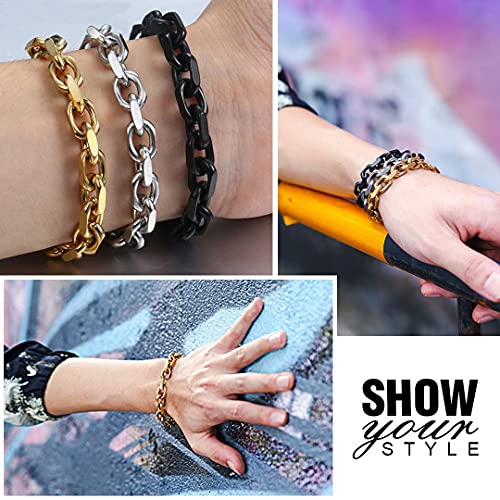Stainless Steel Chain Link Bracelet 7mm Rolo Cable Bracelet for Men Women Jewelry, 8.3 inch