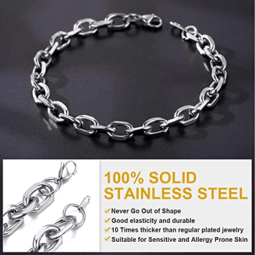 Stainless Steel Chain Link Bracelet 7mm Rolo Cable Bracelet for Men Women Jewelry, 8.3 inch